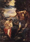 TINTORETTO, Jacopo Baptism of Christ  sd oil on canvas